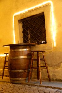 table of a bar made with  small barrel