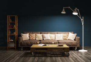 Modern evening interior of living room 3d render